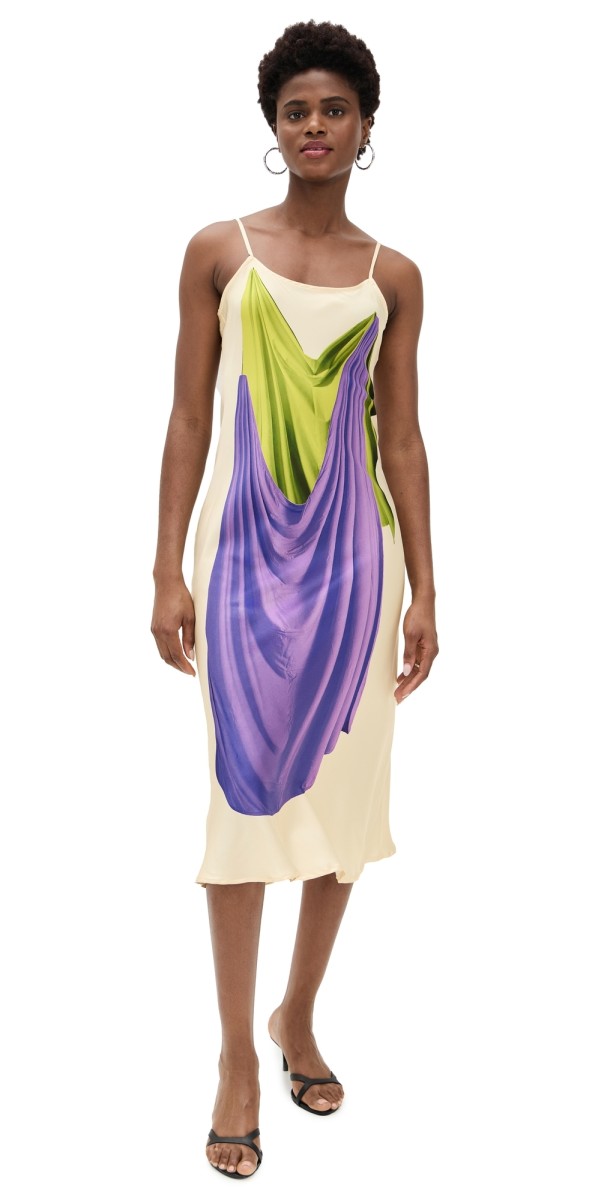 BruceGlen Double Drape Slip Dress Beige Double Drape