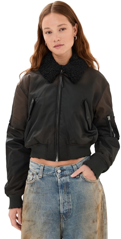 Acne Studios Furry Collar Bomber Jacket Dark Brown