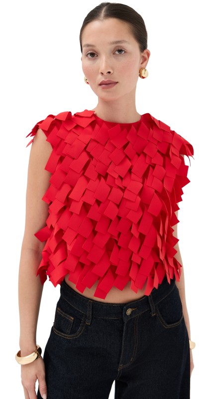A. W.A. K.E. MODE Open Back Top with Rectangle Detail Red
