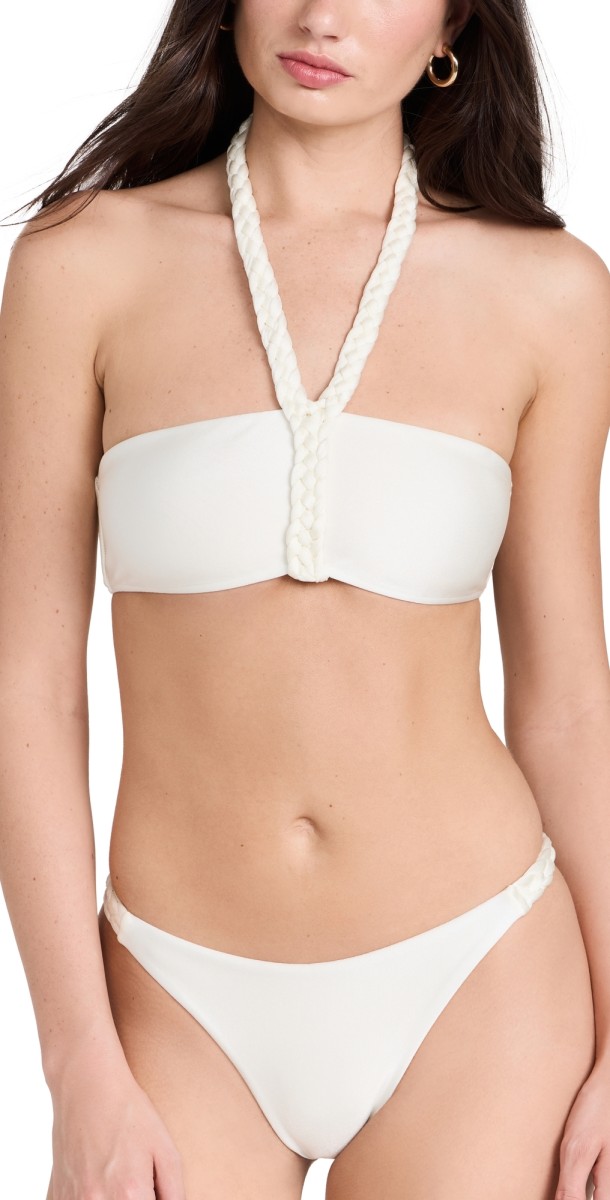 PatBO Jersey Sands Braided Halter Neck Bikini Top Off White