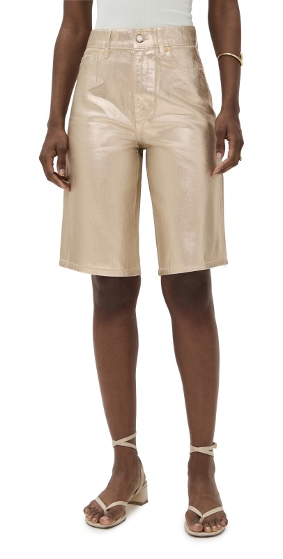 Veronica Beard Jean Charlotte Mid Rise Metallic Shorts Gold