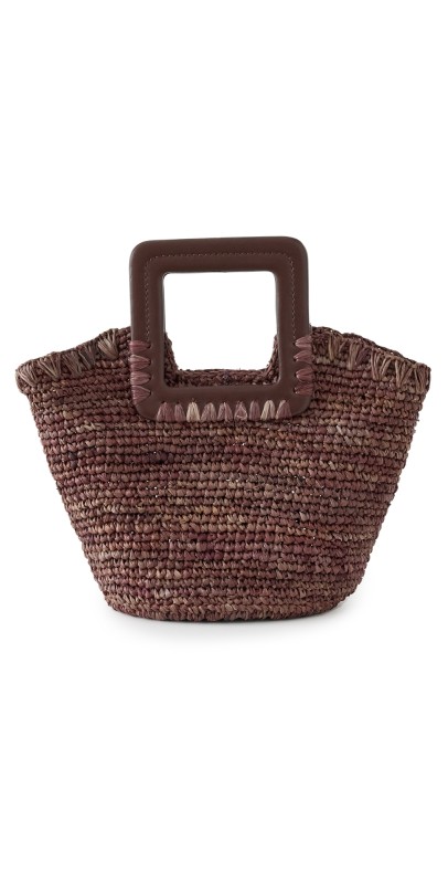 STAUD Shirley Raffia Mini Bucket Bag Mahogany