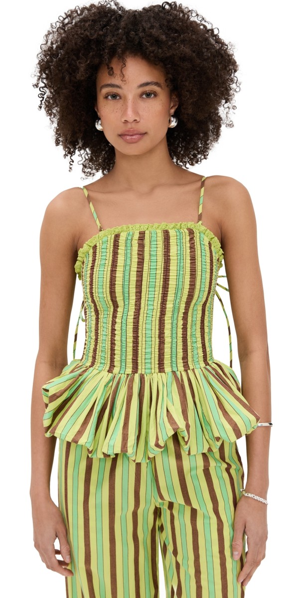 Damson Madder Bethan Bubble Cami in Tropical Business Stripe Lime