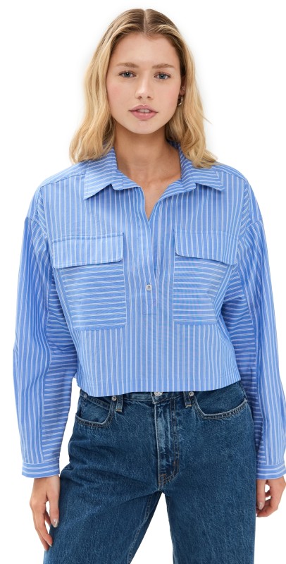 Apiece Apart Cropped Kava Top Blue & Cream Stripe