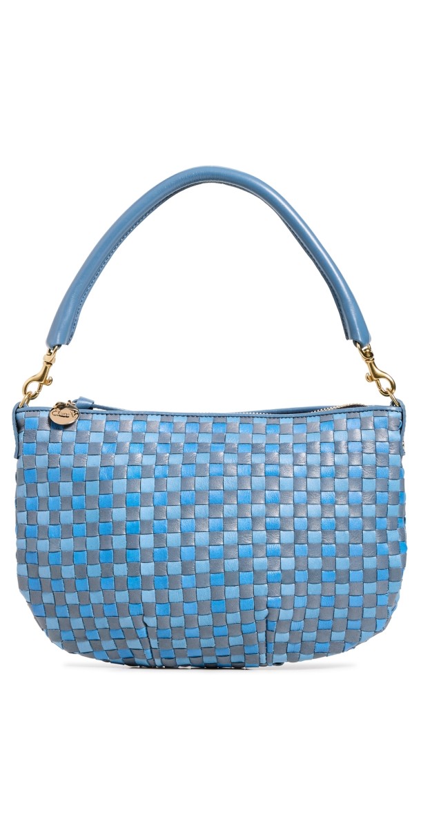 Clare V. Petit Moyen Messenger Bag Light Blue Woven Checker