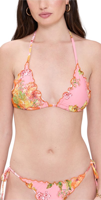 PQ Swim Embroidered Lettuce Edge Triangle Bikini Top Clementine
