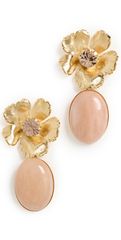 LELET NY Eden Crystal and Stone Drop Earrings Rose Quartz/Gold