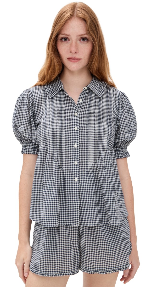 Birds of Paradis Jess Blouse Inkwell Gingham