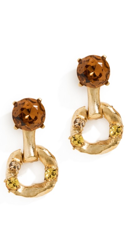 Oscar de la Renta Crystal Metal Chain Earrings Light Topa