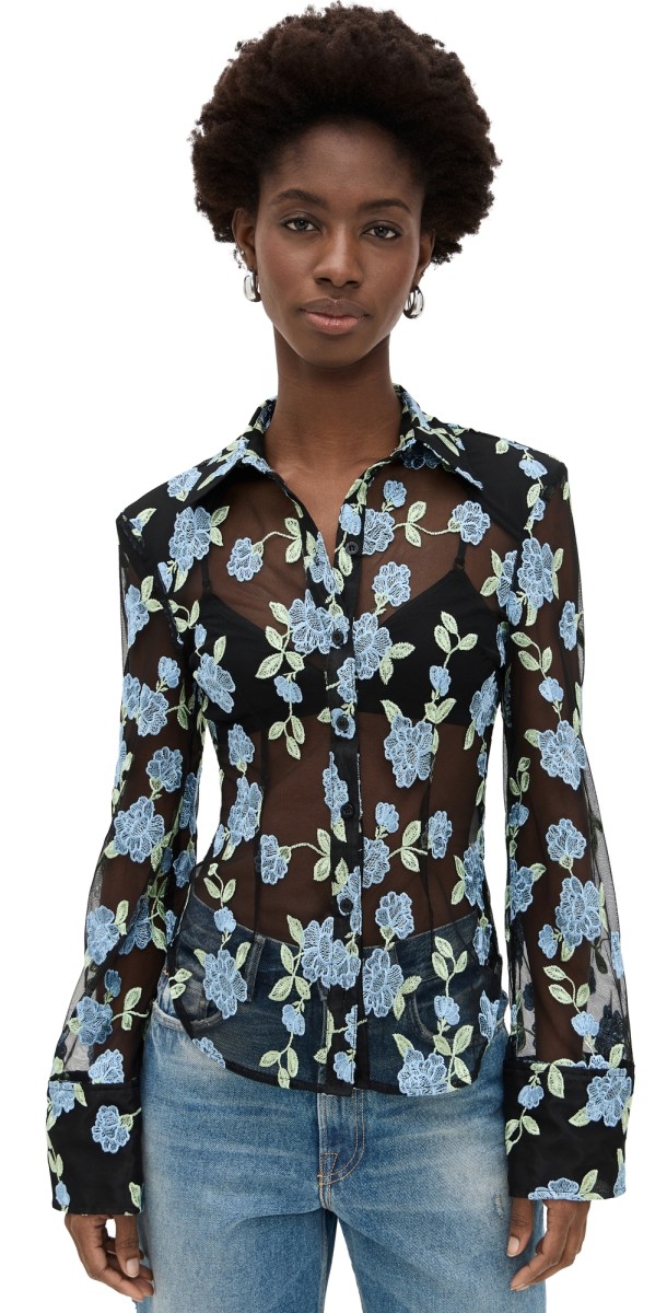 ROTATE Mesh Fitted Shirt Black Comb.