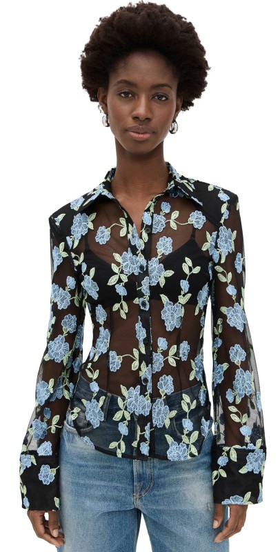 ROTATE Mesh Fitted Shirt Black Comb.