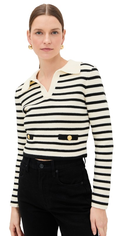 endless rose Striped Knit Collared Sweater Ivory/Black