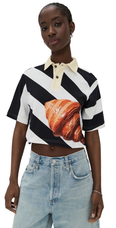 BruceGlen Stripe Croissant Polo Black White Stripe