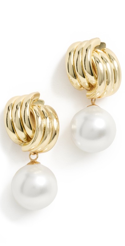 SHASHI Knot Pearl Drop Earrings Gold/Pearl