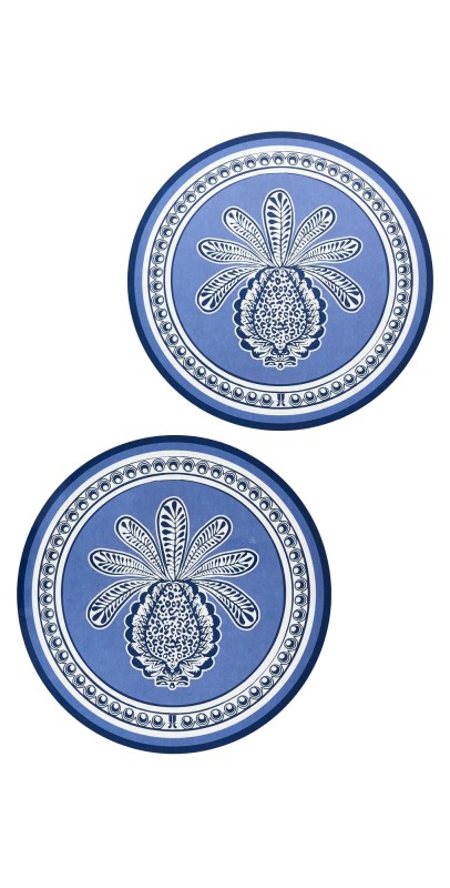 La DoubleJ Hardback Placemats Set of 2 Big Pineapple Blu