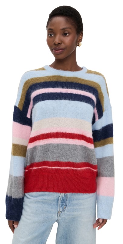 GUIZIO Oversized Stripe Knit Pullover Blue