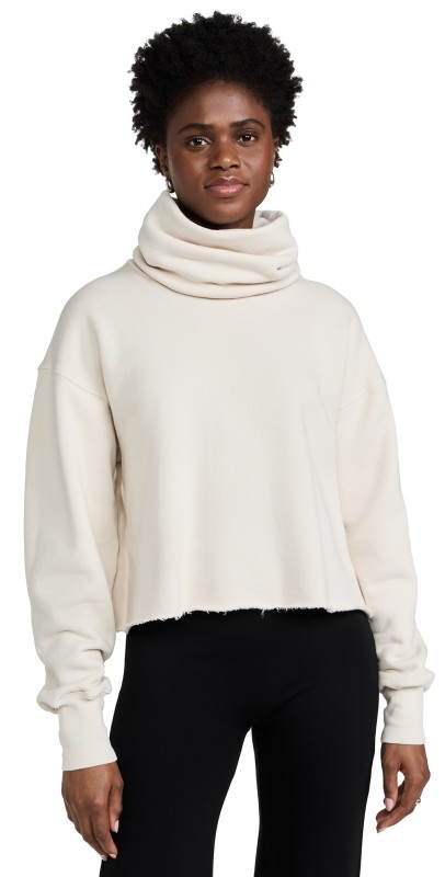 Les Tien Corey Crop Cowl Neck Sweatshirt Ivory