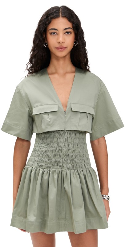 AMUR Genny Smocked Mini Dress Tree Moss