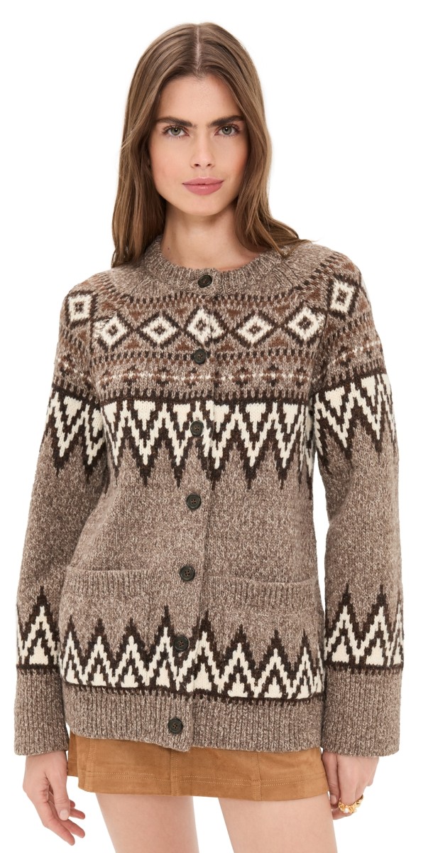 Polo Ralph Lauren Wool Blend Long Sleeve Crew Neck Cardigan Mushroom Multi