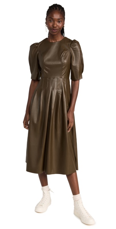 En Saison Lana Pu Midi Dress Olive