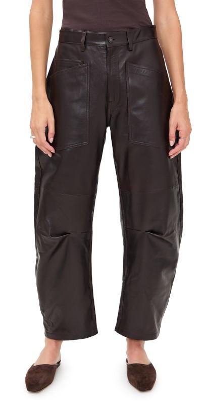 Nili Lotan Shon Leather Pants Dark Brown