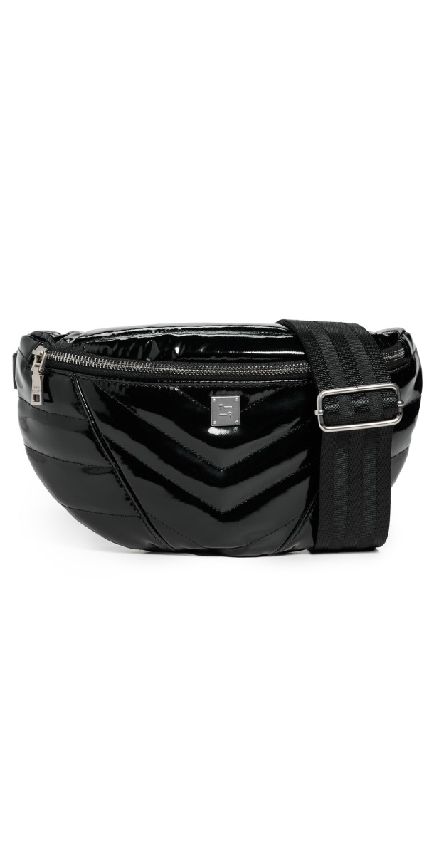Think Royln Little Runaway Belt Bag Black Patent With Silver Hardwar