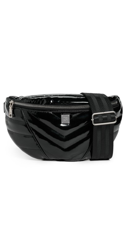Think Royln Little Runaway Belt Bag Black Patent With Silver Hardwar