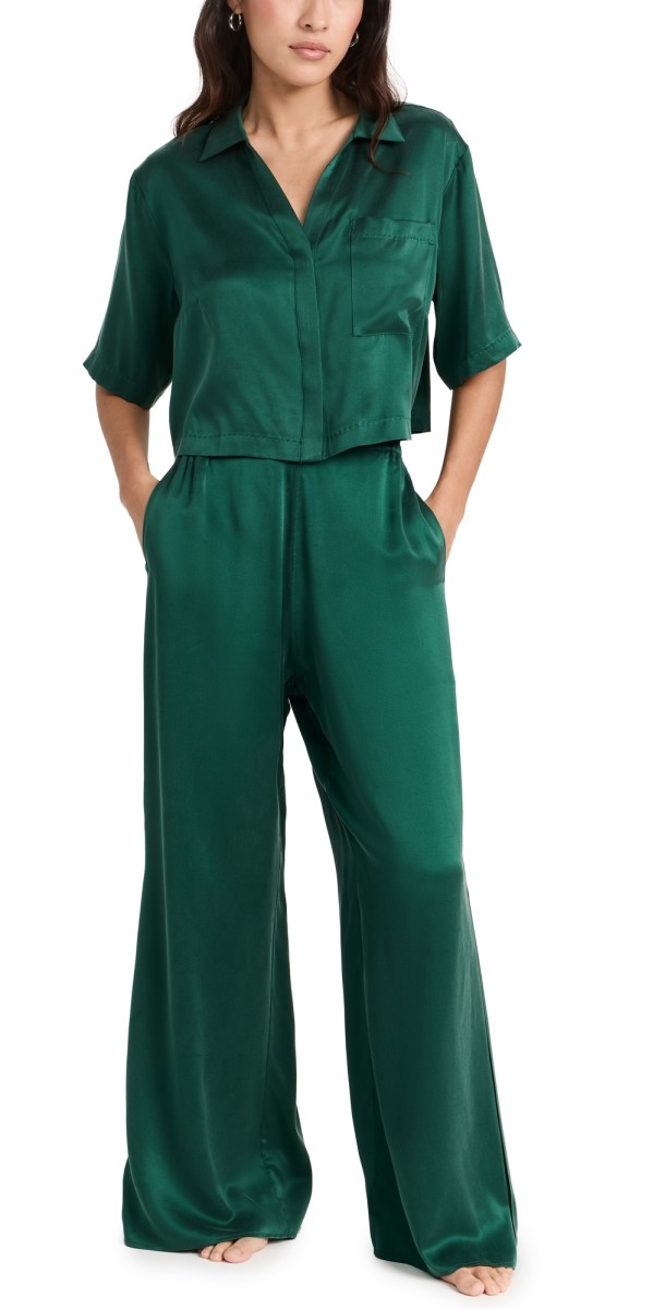 Lunya Washable Silk High Rise Pant Set Hum Forest