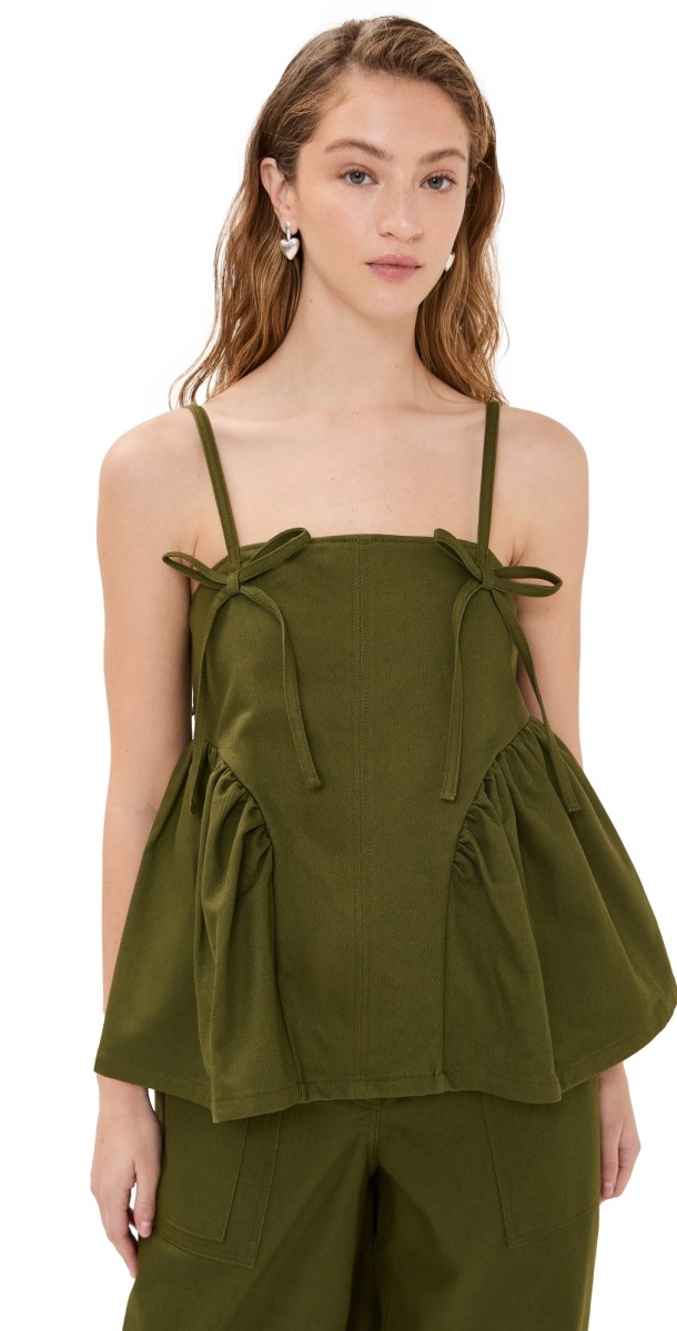 Cecilie Bahnsen Akira Denim Top Olive Green