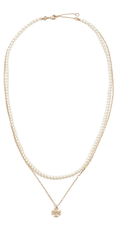 Tory Burch Kira Layered Necklace Tory Gold/Pearl