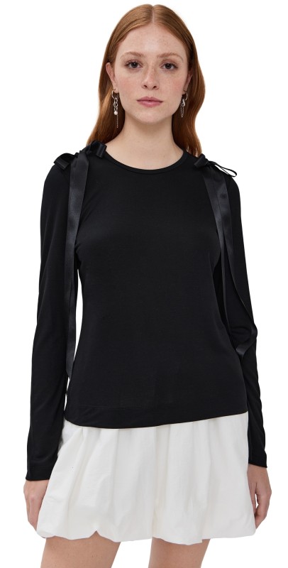 Simone Rocha Bow Ribbon Tail Long Sleeve T-Shirt Black