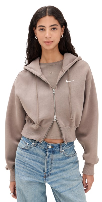 Nike Sportswear Phoenix Fleece Loose Cropped Full-Zip Hoodie Mink Brown/Sail