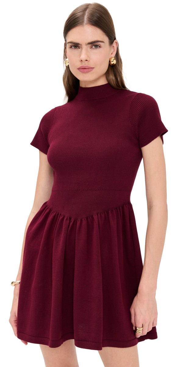 Another Girl Contrast V-Waist Knit Mini Dress Burgundy