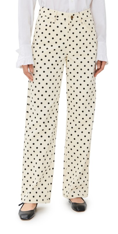 Tanner Fletcher Sid Polka Dot Corduroy Pants Ivory/Black Polkadot