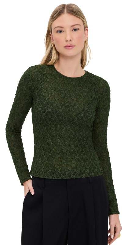 rag & bone Ellie Lace Long Sleeve Tee Army