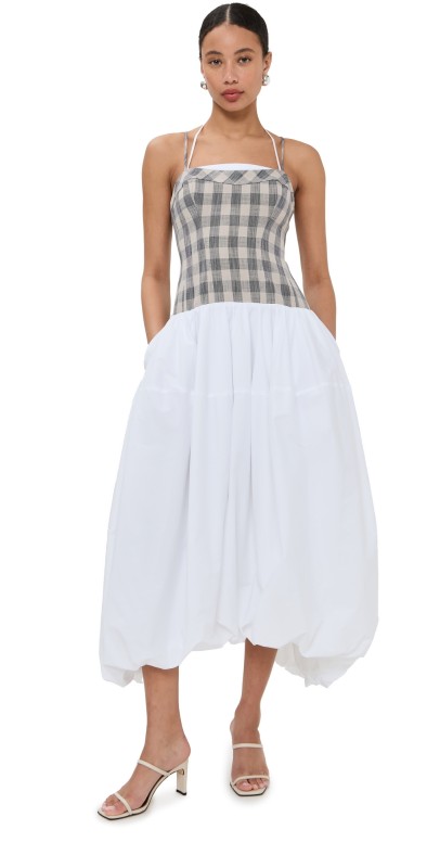 SIMKHAI Pfeiffer Bustier Midi Dress Midnight Gingham