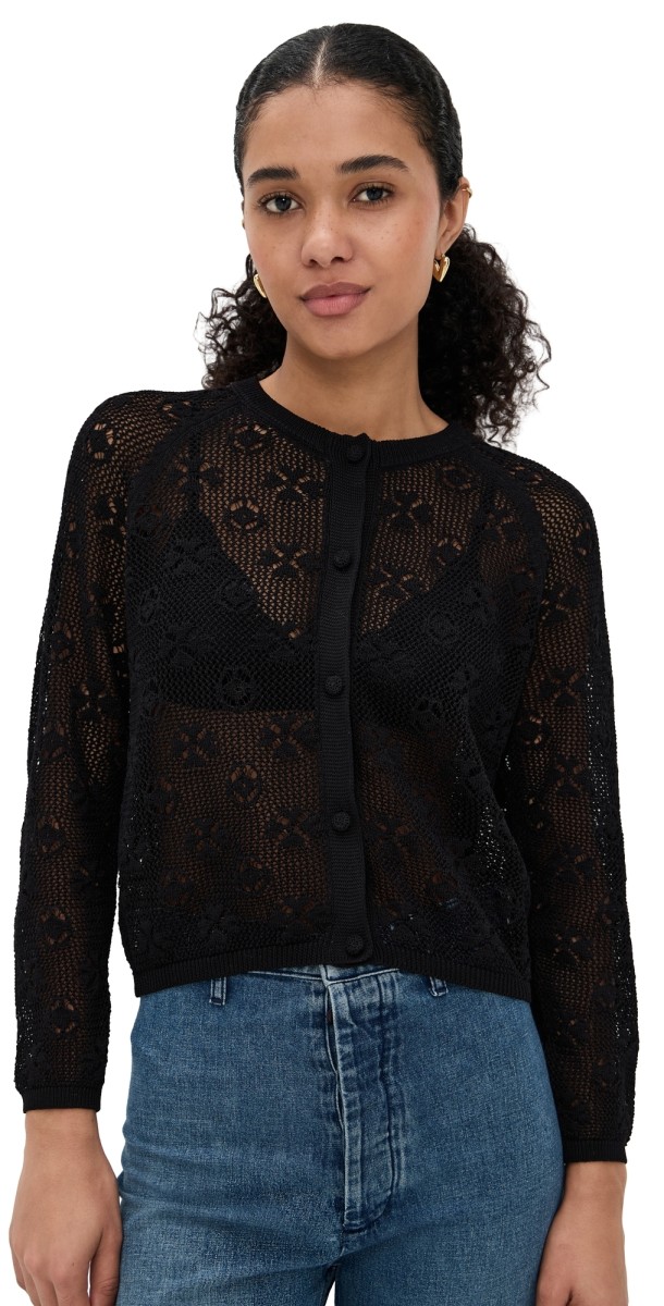 THE GREAT. The Crochet Cardigan Black
