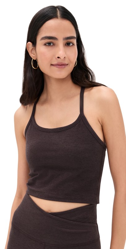 Beyond Yoga Spacedye Slim Racerback Cropped Tank Dark Chocolate Heather