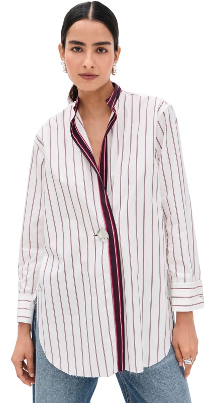 Marques'Almeida Mixed Stripes Overlaping Shirt with Metal Button Aubergine