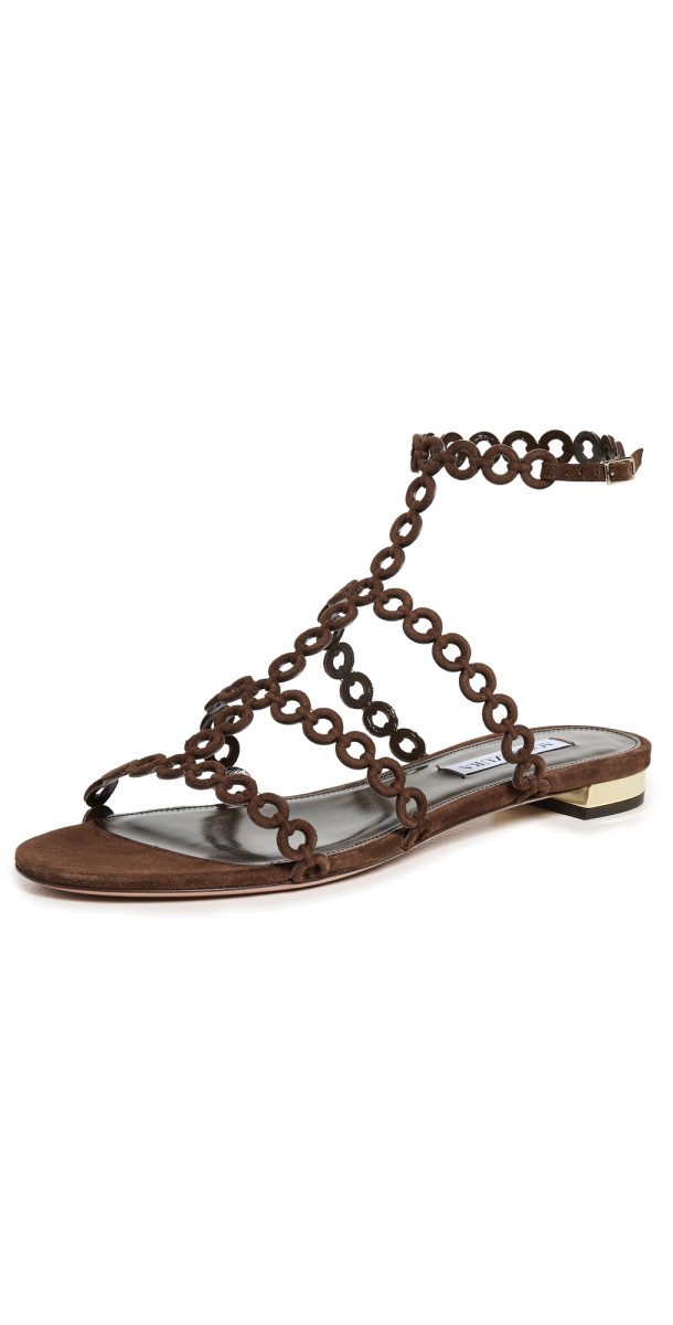 Aquazzura Infinity Chain Sandal Flats Espresso