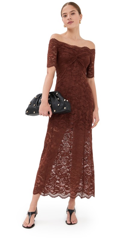 rabanne Lace Robe Dress Cinnamon Brown