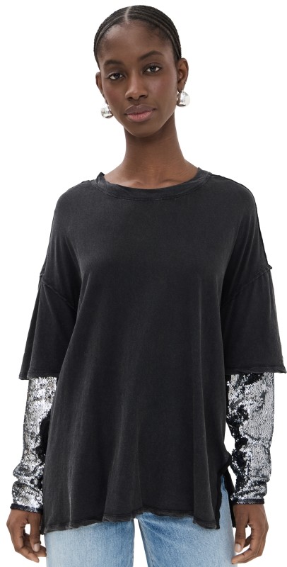 Free People Nellie Sequin Top Black