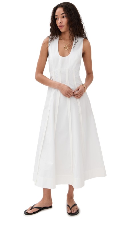 Róhe Sculptural Waisted Poplin Dress Optic White