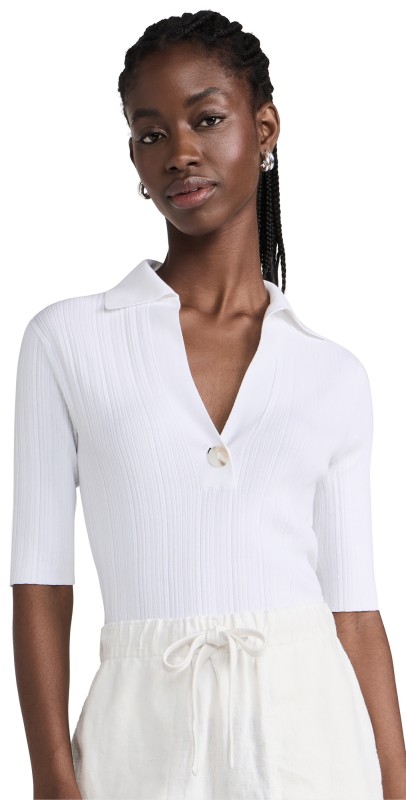 Vince Elbow Sleeve Polo Optic White