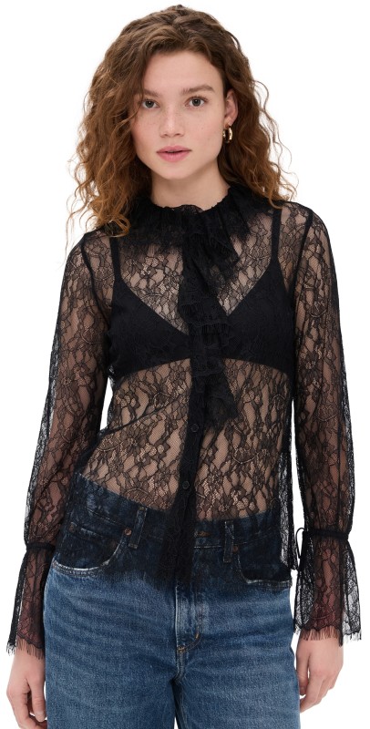 Nili Lotan Cecily Lace Shirt Black