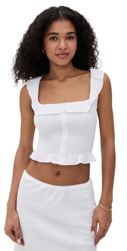 GUIZIO Paloma Smocked Top White