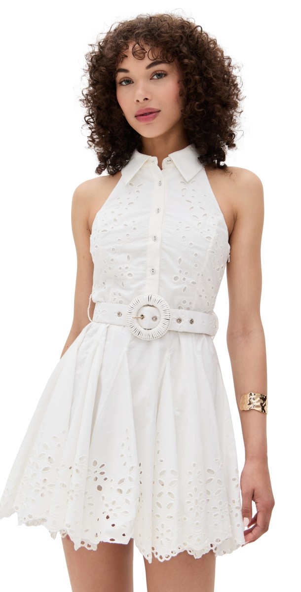 Hemant and Nandita Short Dress with Buckle Belt Off White