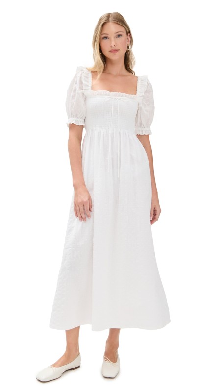 Hill House Home The Scarlett Midi Nap Dress Linear Swiss Dot/White