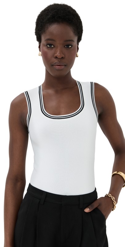 LE BOP Ringer Square Neck Tank Bodysuit Black & White