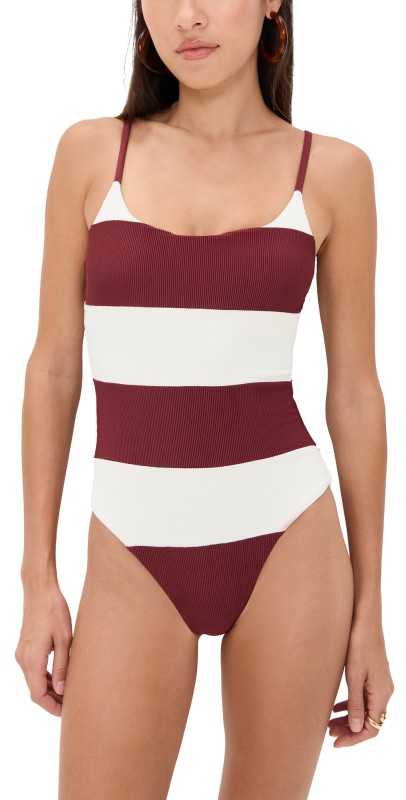 Beach Riot Calista One Piece Merlot Stripe